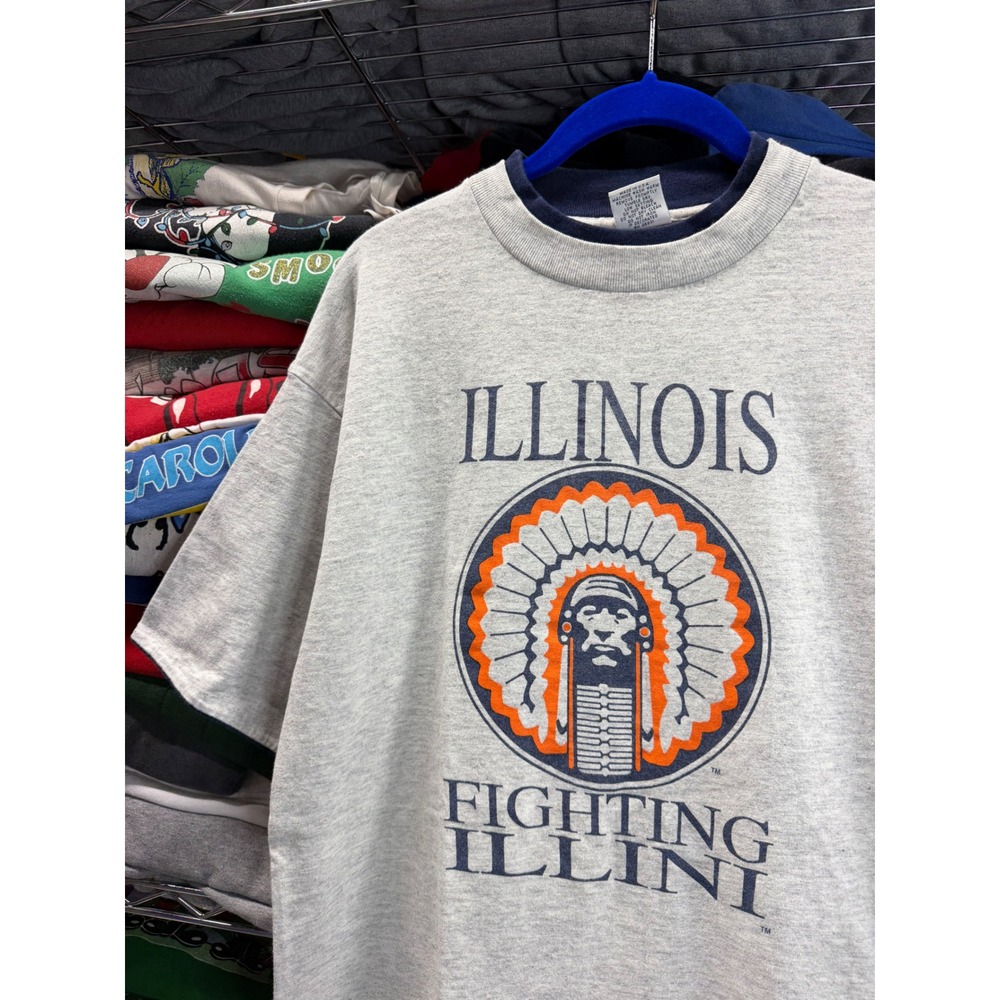 Vintage Signal University Illinois Fighting Illini T-Shirt Gray Single Stitch L